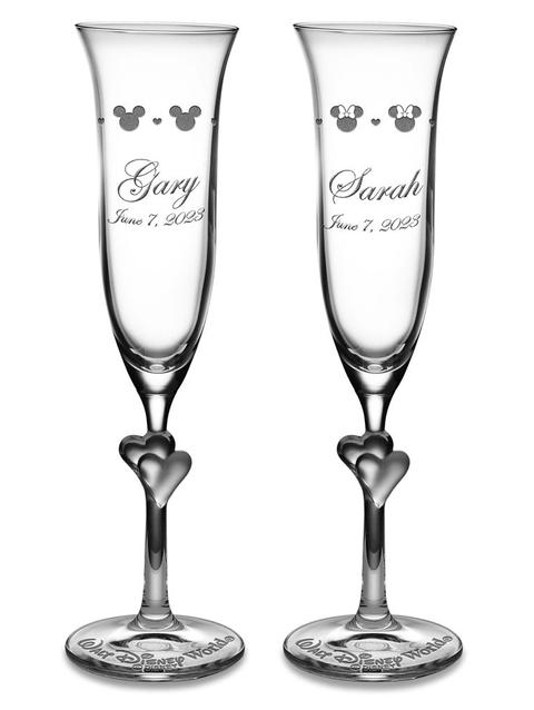 Mickey and Minnie Mouse Glass Flutes by Arribas – Personalized