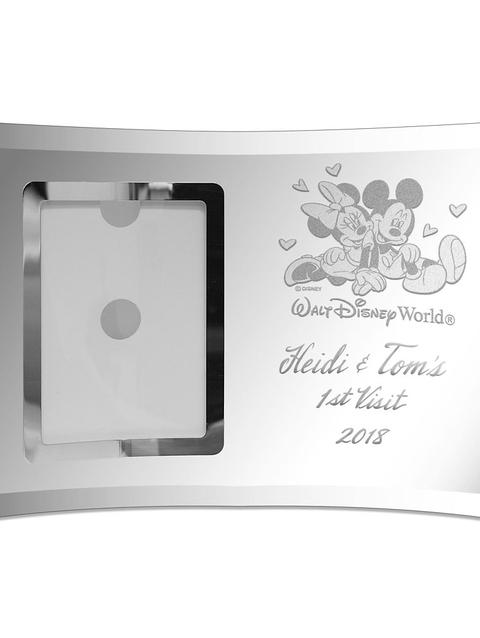 Mickey and Minnie Mouse with Hearts Walt Disney World Glass Frame by Arribas – 4'' x 6'' – Personalized