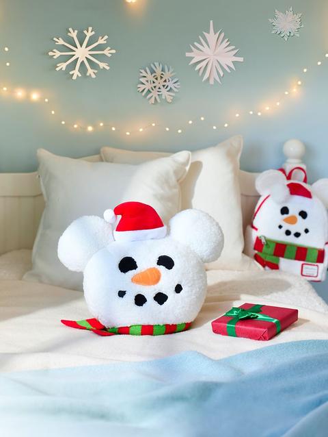 Mickey Mouse Snowman Plush Holiday Throw Pillow