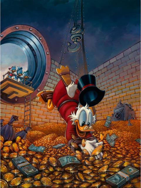 Scrooge McDuck ''Diving in Gold'' by Rodel Gonzalez Canvas Artwork – Limited Edition