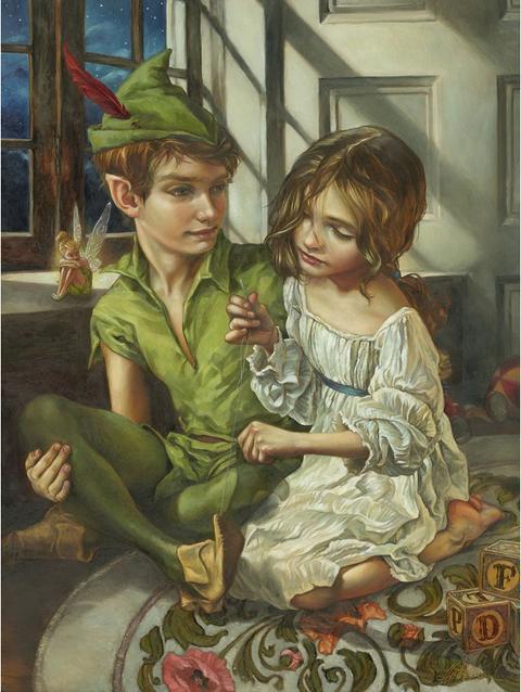 Peter Pan ''Sewn to His Shadow'' by Heather Edwards Hand-Signed & Numbered Canvas Artwork – Limited Edition