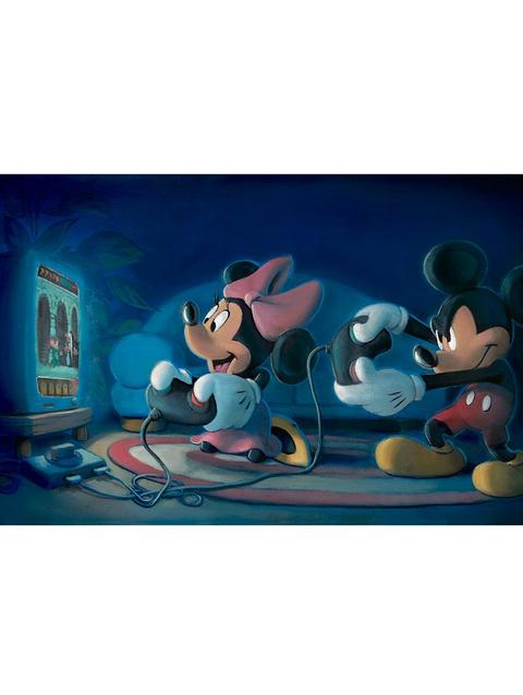 Mickey Mouse and Minnie Mouse ''Game Night'' Canvas Artwork by Rob Kaz – Runaway Brain – 15'' x 30'' – Limited Edition