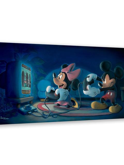 Mickey Mouse and Minnie Mouse ''Game Night'' Canvas Artwork by Rob Kaz – Runaway Brain – 15'' x 30'' – Limited Edition