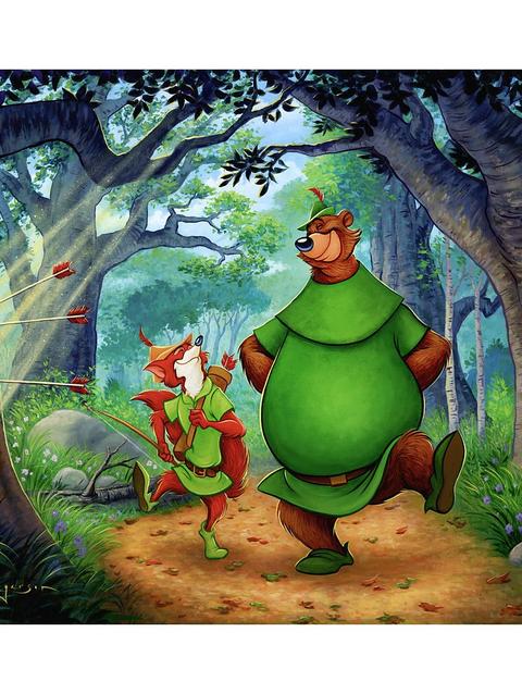 Robin Hood and Little John ''Stroll Through Sherwood Forest'' Canvas Artwork by Tim Rogerson – Limited Edition