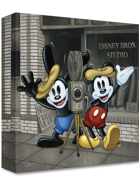 Mickey Mouse and Oswald the Lucky Rabbit ''Bros in Business'' Canvas Artwork by Tim Rogerson – 14'' x 14'' – Limited Edition