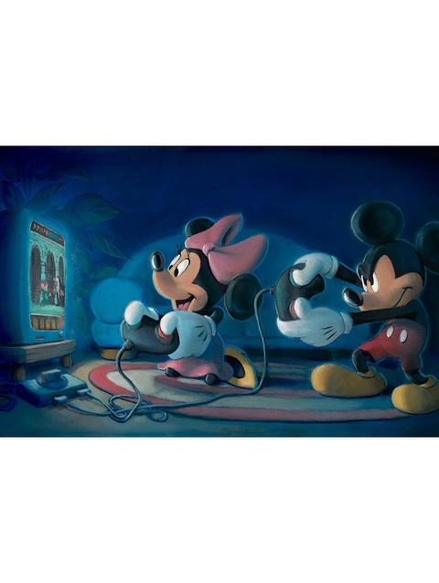 Mickey Mouse and Minnie Mouse ''Game Night'' Canvas Artwork by Rob Kaz – Runaway Brain – 10'' x 20'' – Limited Edition