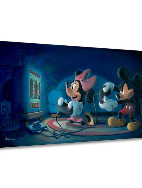 Mickey Mouse and Minnie Mouse ''Game Night'' Canvas Artwork by Rob Kaz – Runaway Brain – 10'' x 20'' – Limited Edition