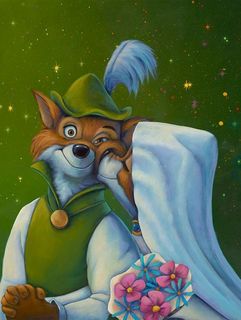 Robin Hood ''Oo-De-Lally Kiss'' Canvas Artwork by Denyse Klette – 14'' x 14'' – Limited Edition