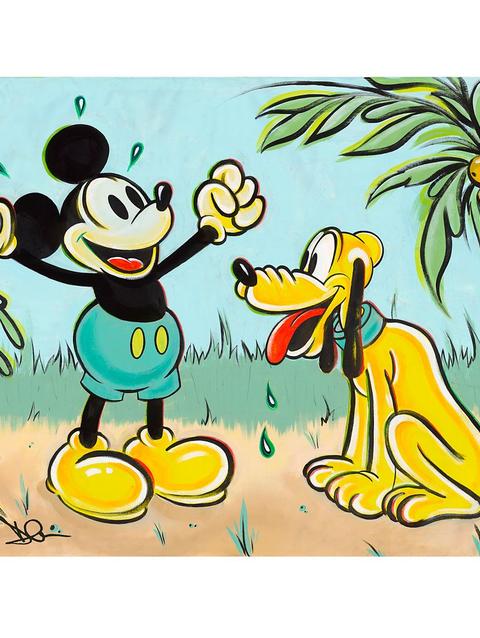 Mickey Mouse and Pluto ''Pals in Paradise'' Canvas Artwork by Dom Corona – 12'' x 16'' – Limited Edition