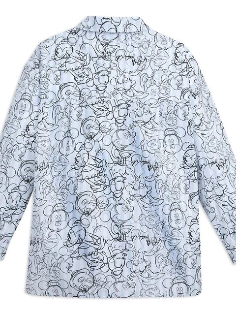 Mickey and Minnie Mouse Sketch Button Down Shirt for Women