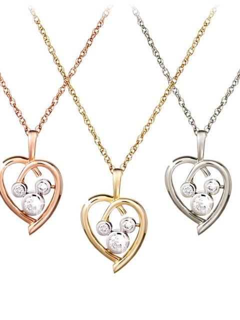 Diamond Heart Mickey Mouse Necklace  – 14K