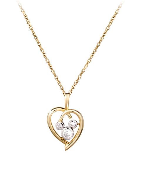 Diamond Heart Mickey Mouse Necklace  – 14K