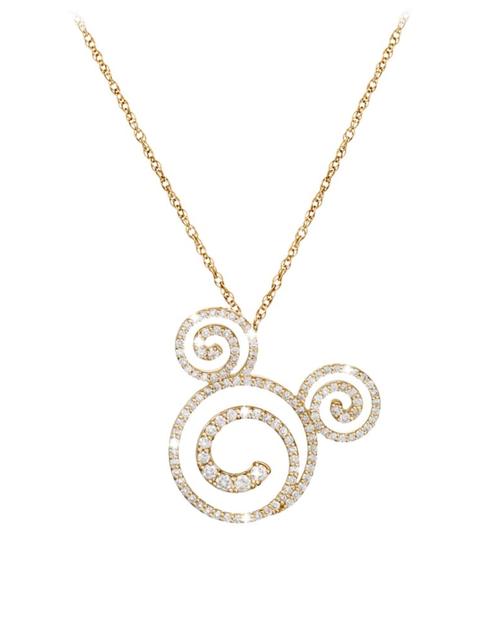 Diamond Swirl Mickey Mouse Necklace – 14K